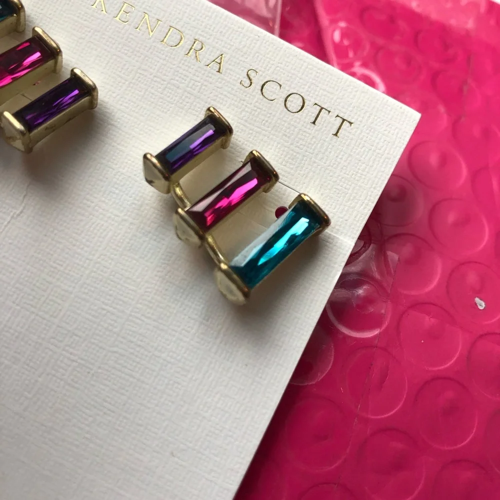 Kendra Scott Multicolor Baguette Stud Earrings - Teal, Pink, Purple